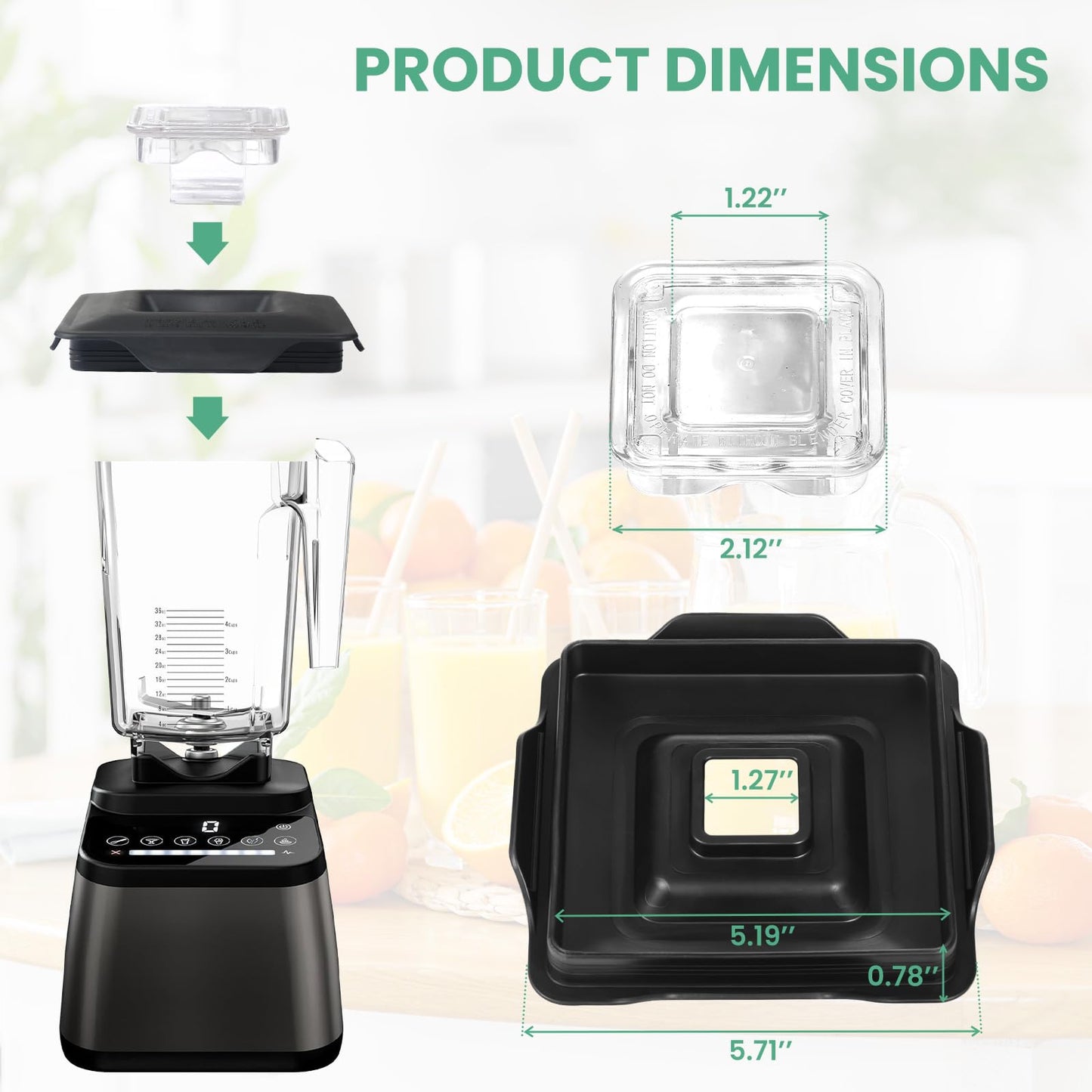 Blender Latching Lid Replacement #40-310, Fit for Blendtec Commercial Wildside & Fourside Jars Lid, Blender Top Lid with Removable Center Cap for prevents liquid splashing