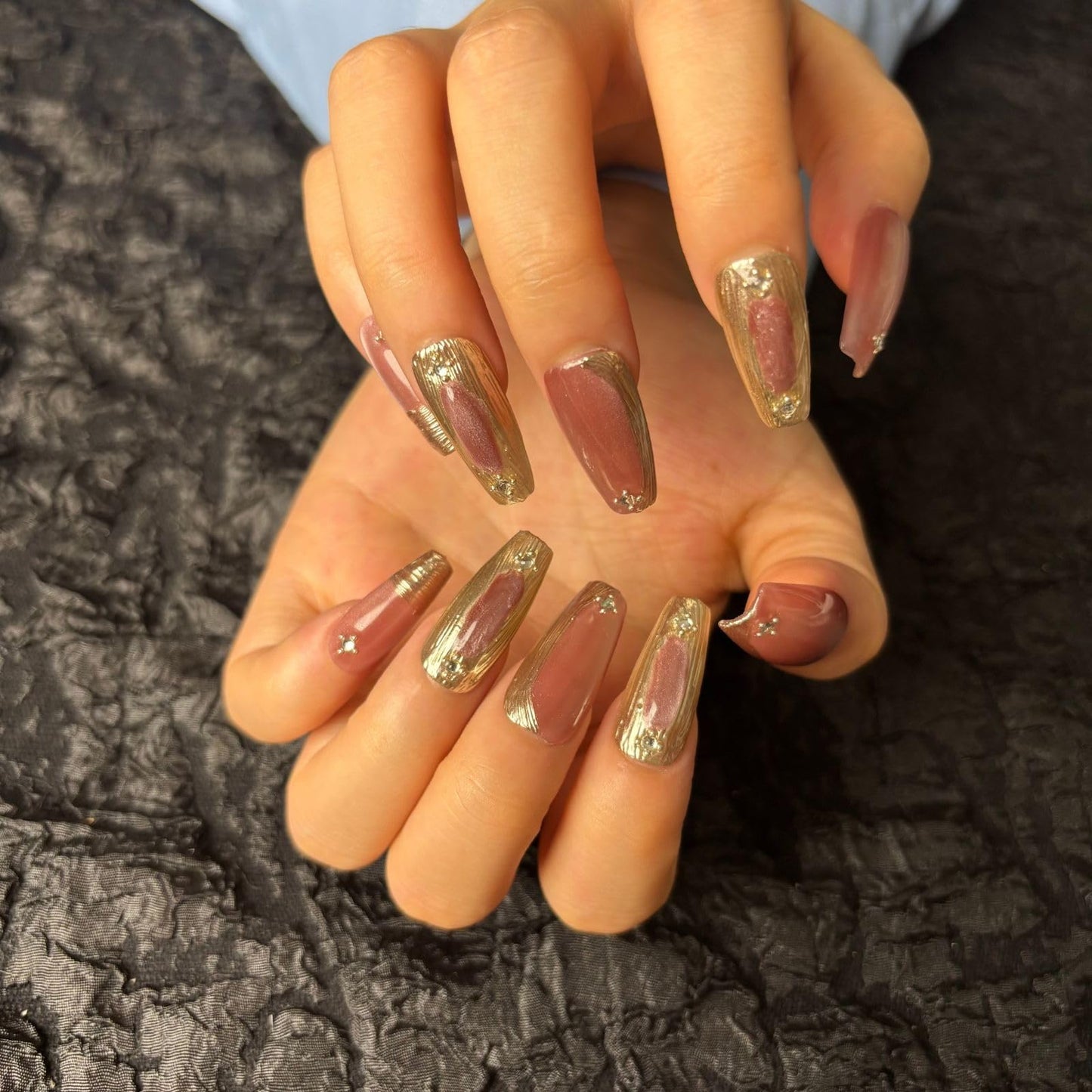 AKA Unicorn Dark Red Press On Nails Medium Long Square Fake Nails with Luxury Cat Eyes Design Stick On Nail for Woman Gift（Large Size）