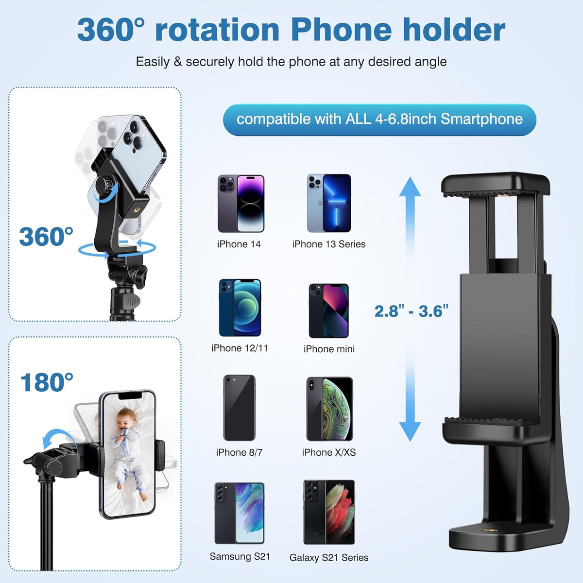70" Phone Tripod with Remote & Holder, Portable Cell Phone Stand, Selfie Stick for Video Recording, Compatible with iPhone 14/13 Pro Max/Android/Camera