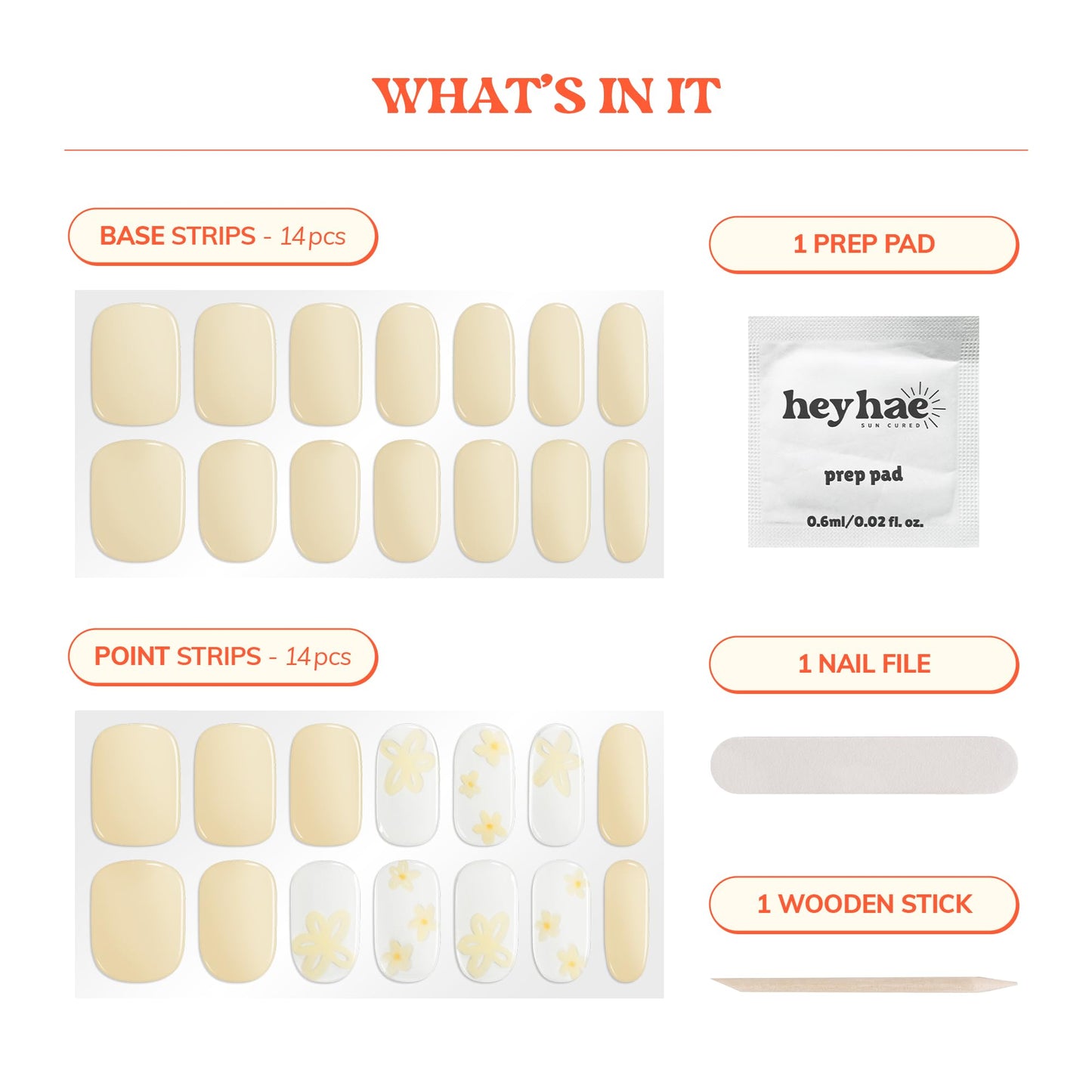 Heyhae Semi Cured Gel Nail Strips | No LED Lamp Needed | Solid, Yellow, Spring |Easy Apply & Remove, Salon Quality|Includes 28 Strips, 1 Prep Pads, Nail File & Wooden stick- Hey, Let's Catch Some Rays