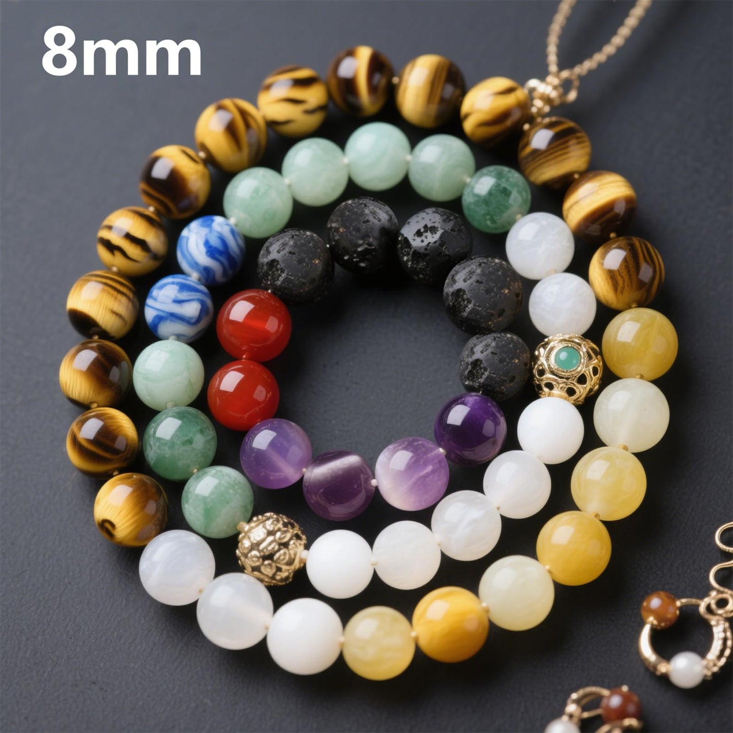 8mm Bulk Natural Crystals Assorted Stone Beads for Jewelry Making, Gemstone Beads for Women Adults Crafts, Crystal Bead for Bracelets 0.6lb 320pcs