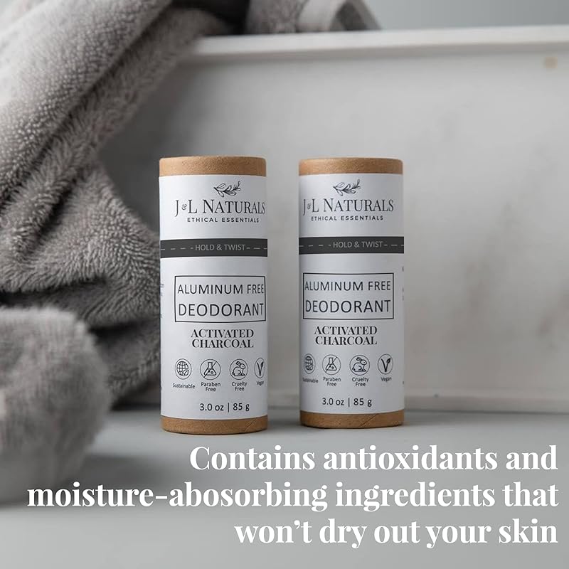 J&L Naturals Aluminum Free Deodorant for Men & Women | 100% Natural Ingredients With Coconut Oil, Shea Butter, & Essential Oils | Sustainable, Eco-Friendly (Activated Charcoal, 3.0 Oz (Pack of 2))