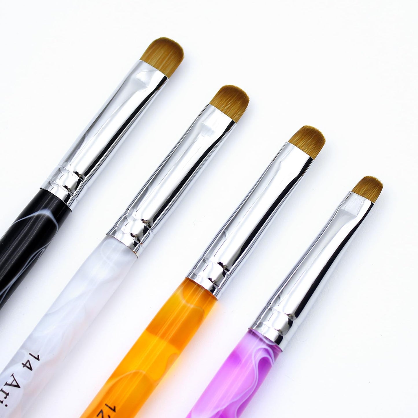 Aridito 4pcs Premium French Nail Art Brush & Dotting Tool - Professional Manicure Tool For Detailed Designs.(pink#10, Orange#12, White#14, Black#16)