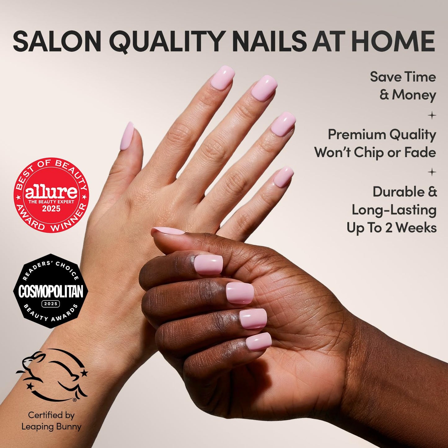 Glamnetic Press On Nails - Sugar BB Spring Nails | Super Short Fake Nails in Classic Baby Pink Tone with a Glossy Finish, Salon Quality | 15 Sizes - 30 Nail Kit with Glue