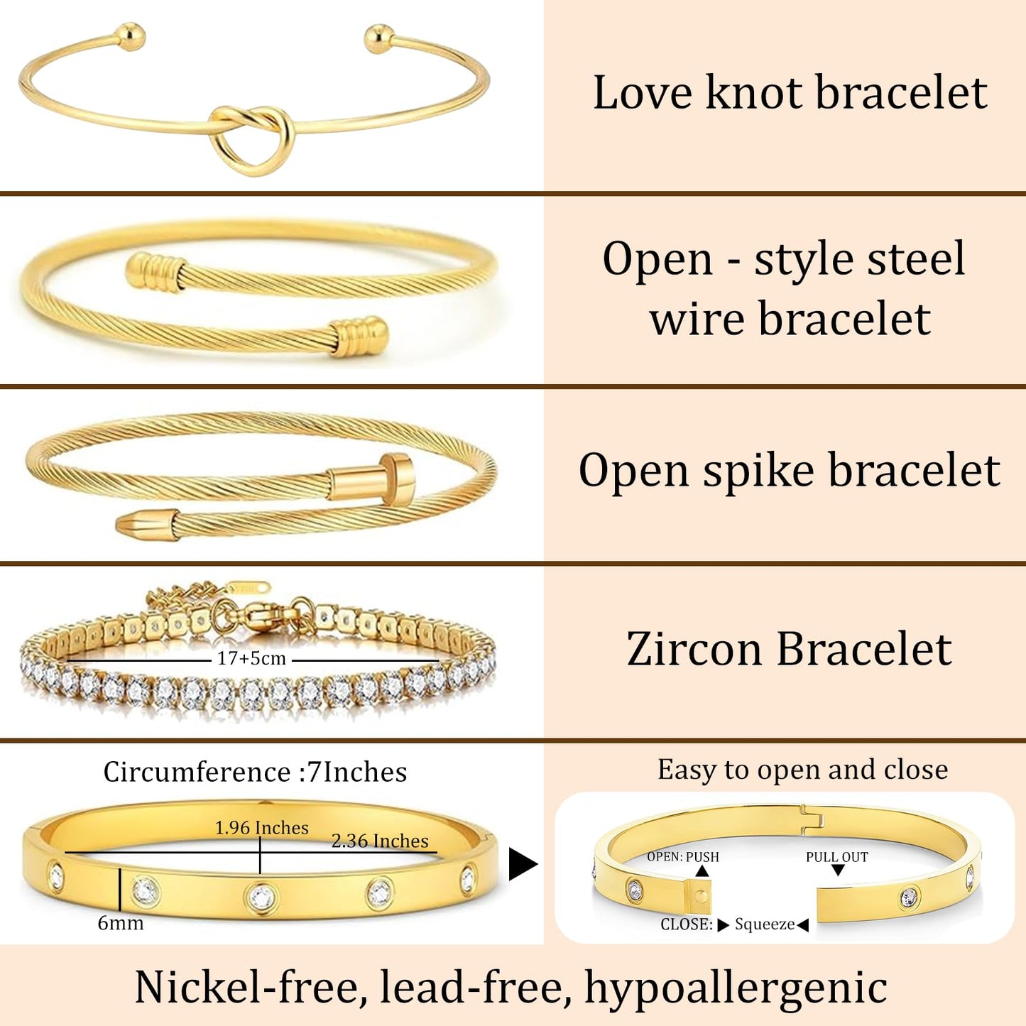 FAFUGA 18 K Gold Plated Love Bangle Bracelet Stack Cuff Jewelry for Women Jewelry Set for Women Gift with Box (B00050)