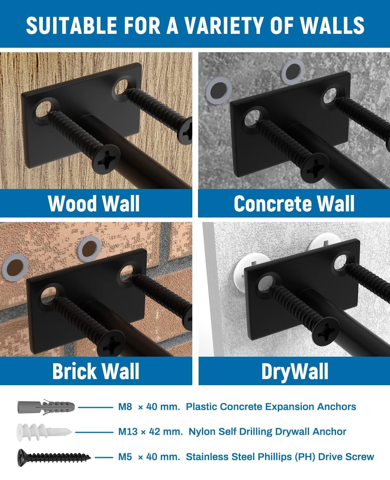 LEOPO 12-Pack 6 inch Floating Shelf Brackets, Hidden Shelf Bracket for Wood, Concealed Blind Shelving Support,Invisible Black Coated Brackets for DIY Decorative,Fit for Kitchen, Bathroom,Study Room