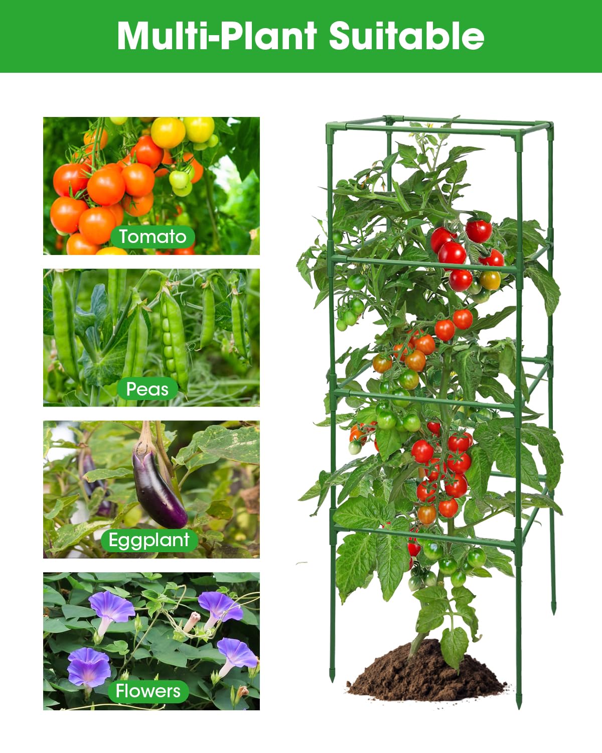 MYMULIKE 3 Pack Tomato Cages for Garden - Heavy Duty Square Tomato Plant Support Stakes, Height-Adjustable Tomato Trellis, Tomato Plant Cage for Raised Beds/Pots (Holds 50 Lbs)
