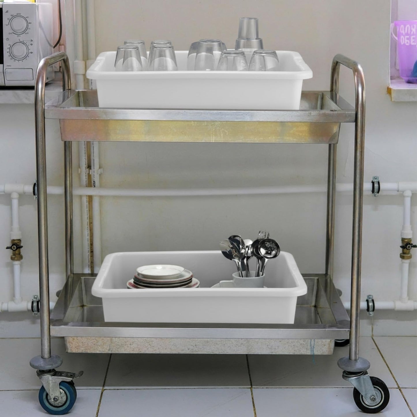 Ziliny 6 Pcs Commercial Bus Tubs 21.1" L x 16.9" w x 6.6" h Large Plastic Tubs Heavy Duty Wash Basin Tote Box for Restaurant Home Hotel Kitchen Organization Storage(White)