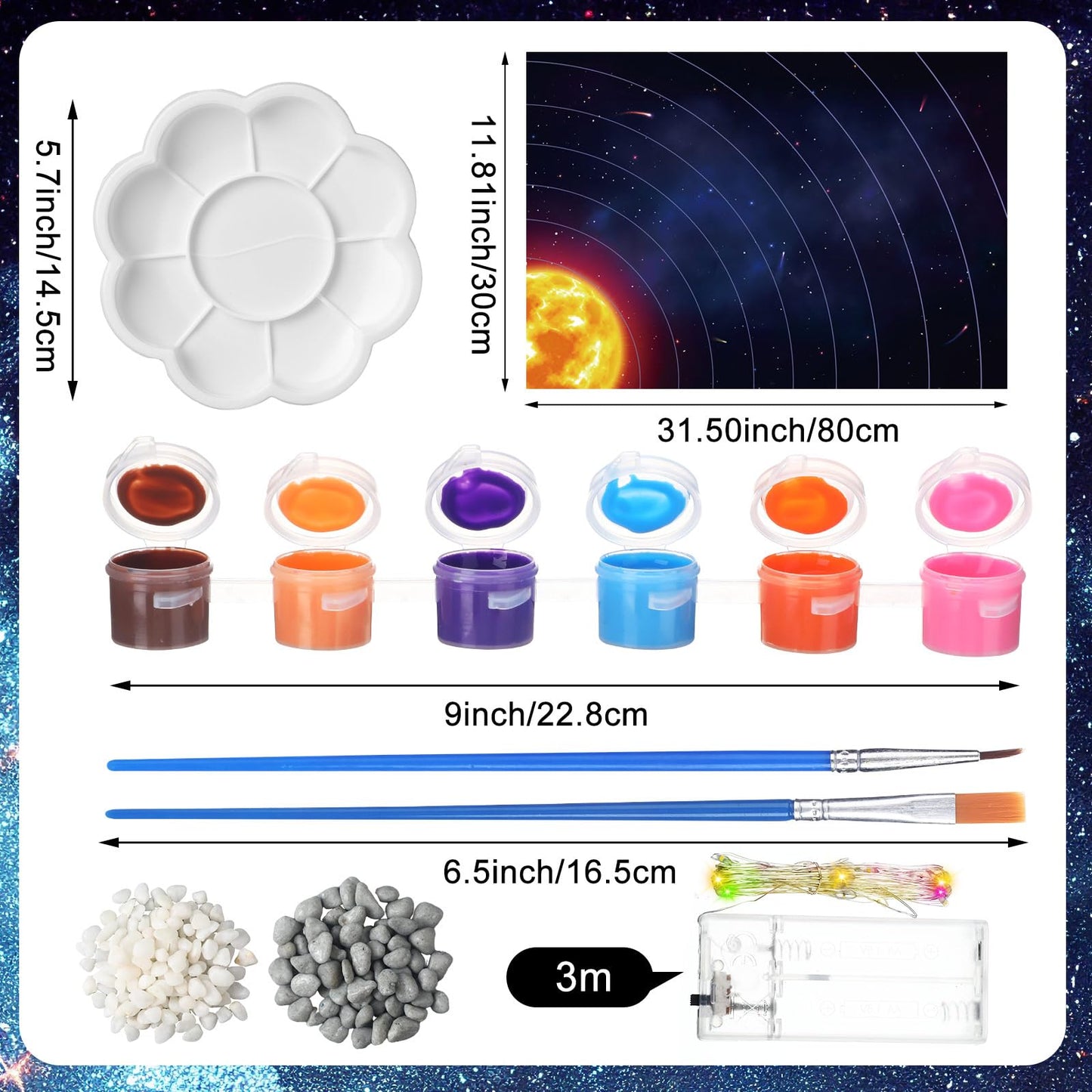 Innconee 20 Solar System Model Project Kit with 10 Foam Ball LED Lights 12 Pigment 2 Brushes Solar System Background DIY Outer Space Planet Foam for Kid School Science Projects Arts Crafts(Rectangle)
