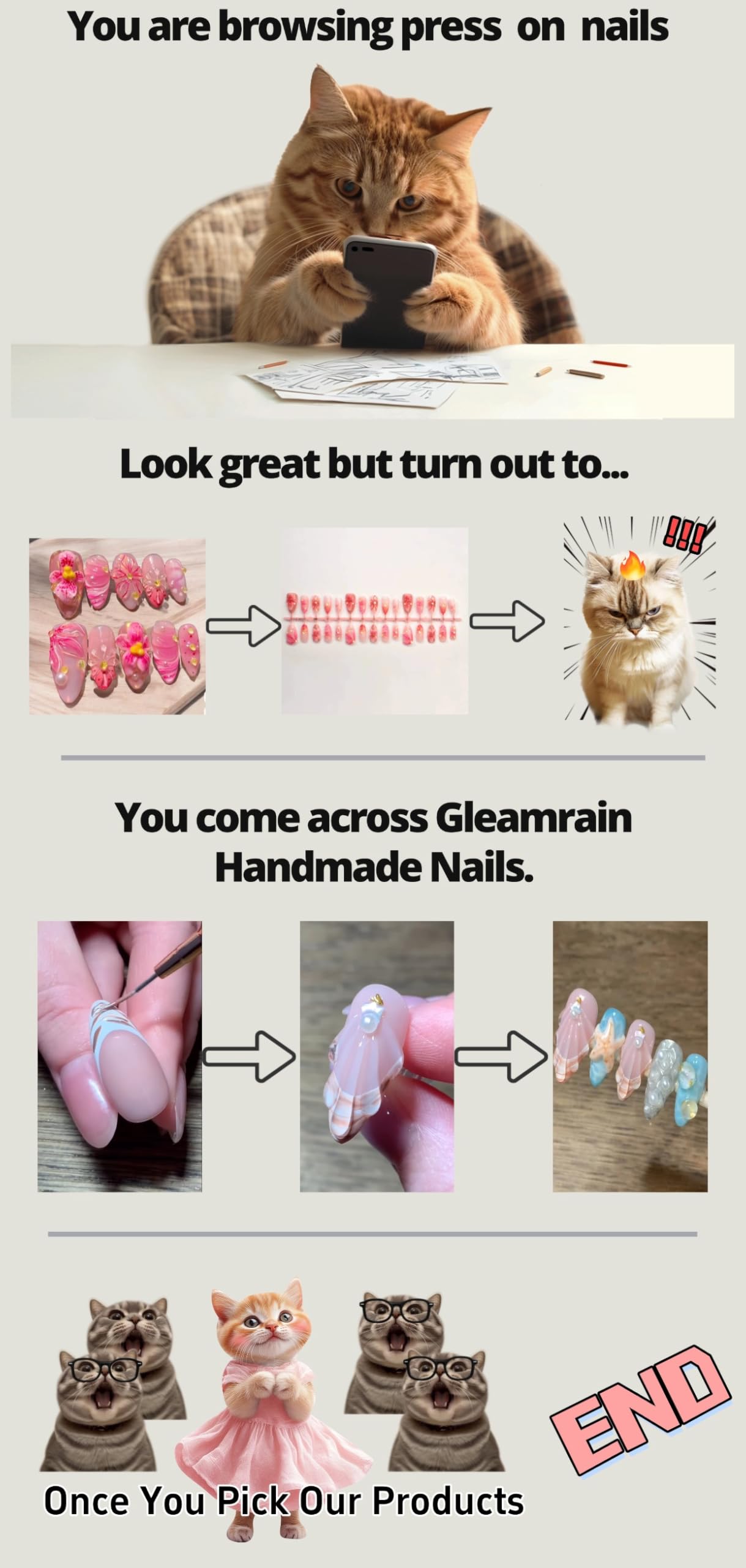 Gleamrain Xxl Press on Nails Extra Long Square Handmade Press-on Nails with Design Pink Press Ons 10pcs M Size Pattern 1103