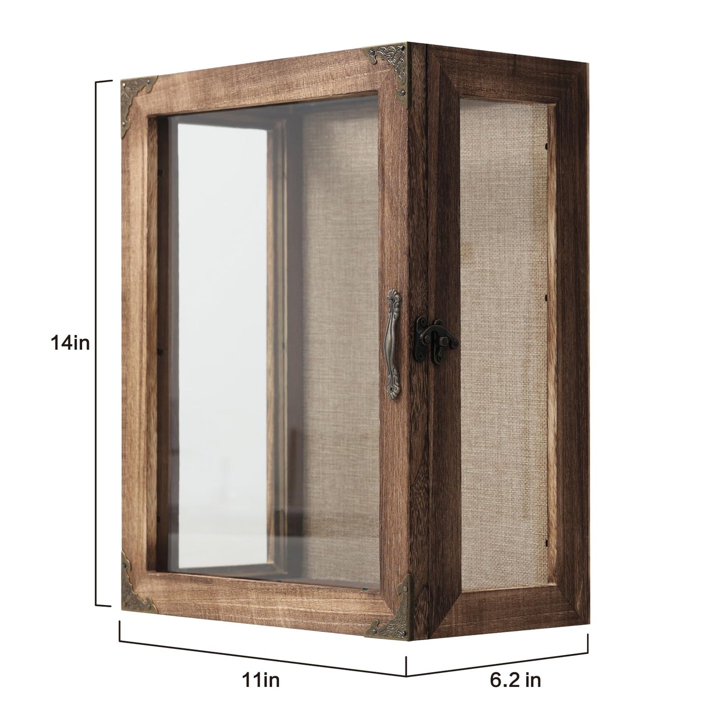 Shadow Box Display Case 11x14 Deep with Glass on 4 Sides, 6.2in Depth Wall Mounted Memory Box for Keepsakes, Wooden Display Case for Graduation Cap, Jersey, Wedding, Medals – Rustic Shadowbox Frame