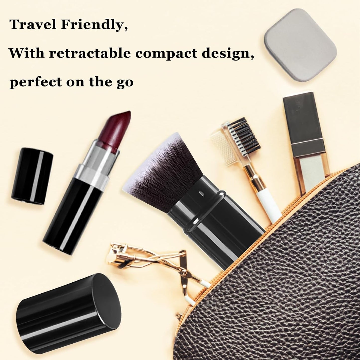 Makeup Brush, Retractable Travel Kabuki Powder Foundation Makeup Brush Face Blush Brushes for Blending Liquid, Flawless Cosmetics, Bronzer, Buffing, Sunscreen,