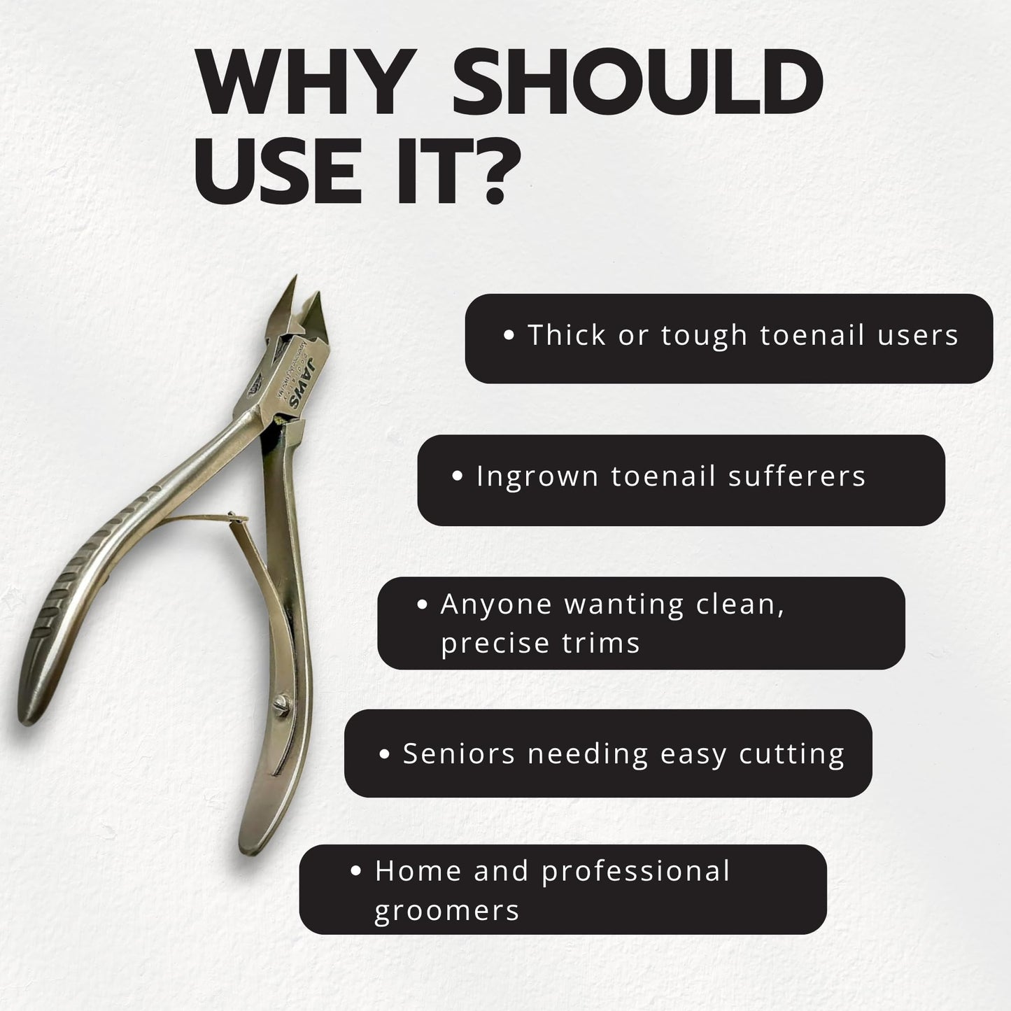 Jaws Podiatry Toe Nail Clippers, Surgical-Grade Stainless Steel, Precision Cutting, Double Action Blades, Compact Design, Silver