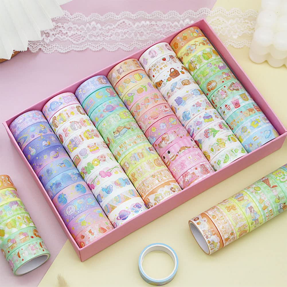 MAFELOE 2 Meters Long 60 Rolls Washi Tape Set, Decorative Adhesive Supplies for Scrapbook, Arts & Crafts-Cute Suit (Pink Box)