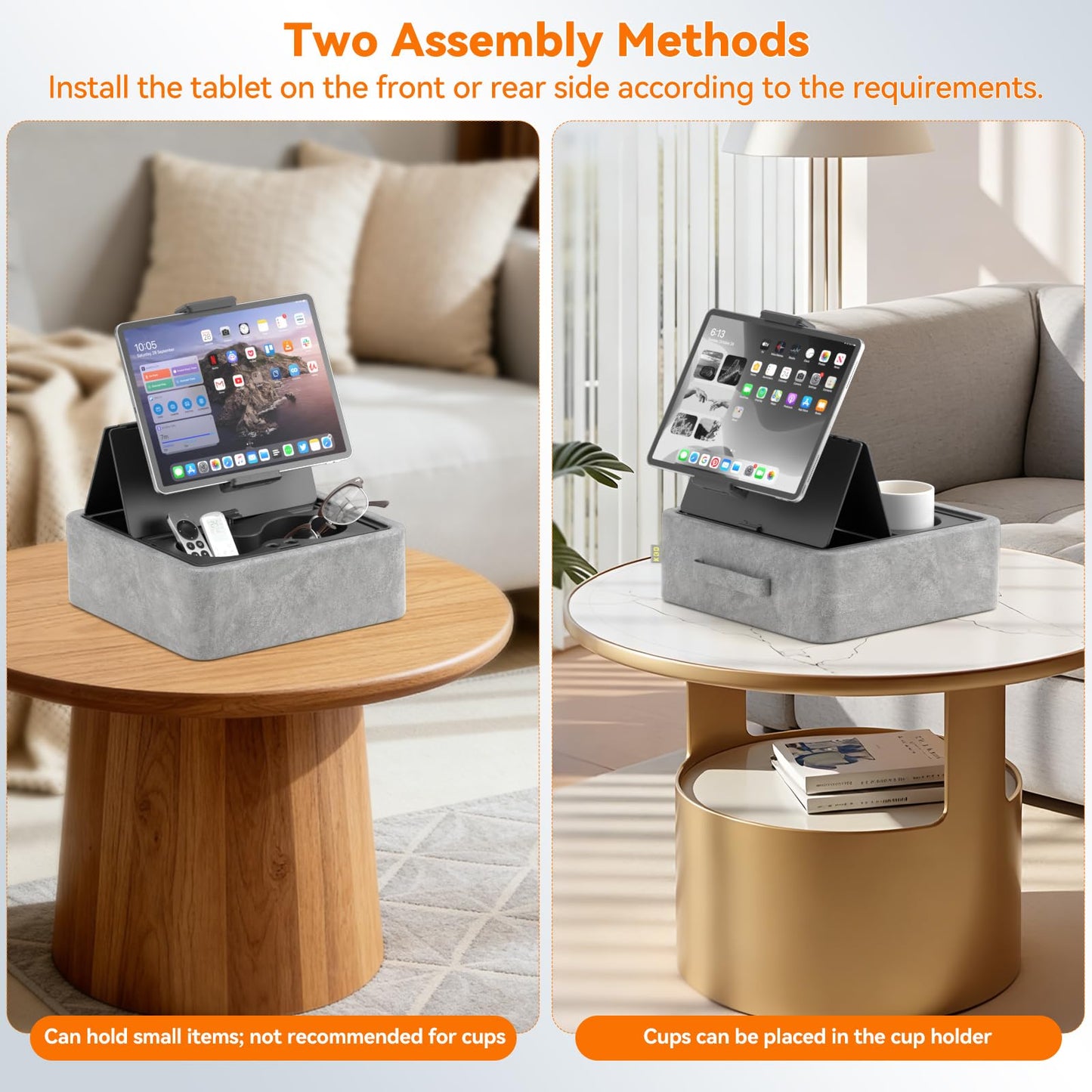 KDD Tablet Pillow Stand, Adjustable iPad Holder for Bed, Lap and Desk with Two Cup Holder and Storage Tray, 360°Rotating Clip Soft Dock Compatible with iPad Pro 12.9, Air, Mini, Phone and E-Reader