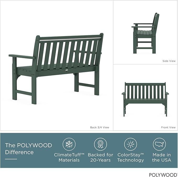 POLYWOOD Vineyard 48" Outdoor Patio Bench, Green