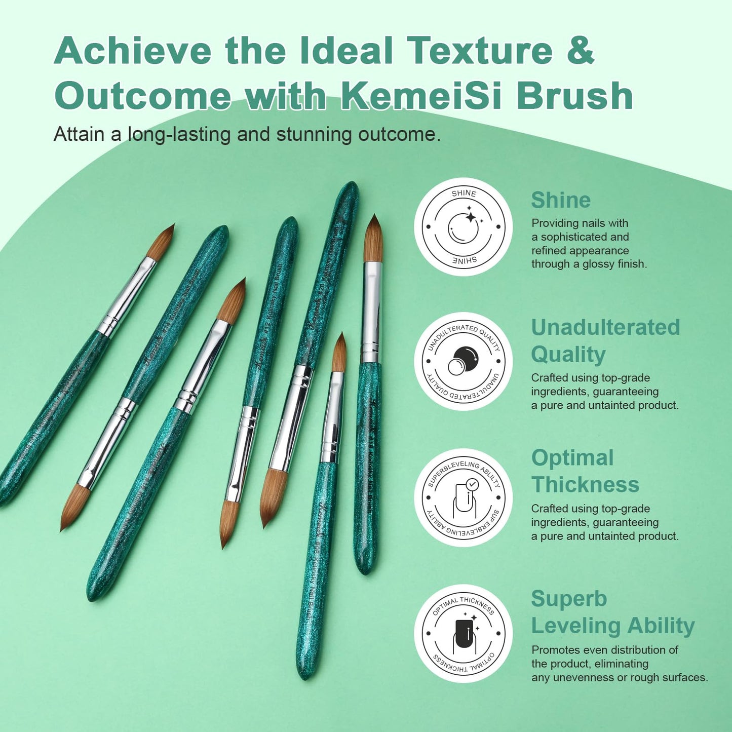 KEMEISI Acrylic Nail Brush Size #16, 100% Pure Kolinsky Nail Art Brushes for Acrylic Application, Sturdy Starry Handle Oval Shaped Nail Design Tools for Professional Manicure DIY, Green