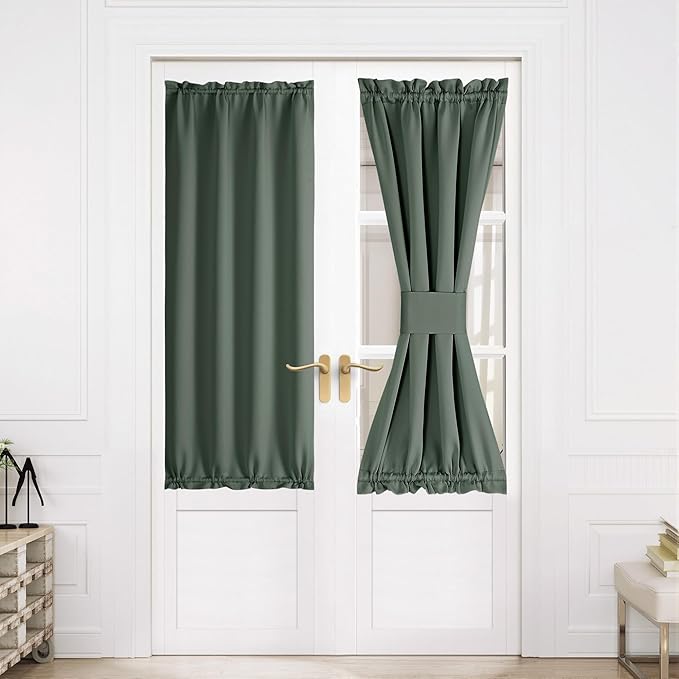 NICETOWN Blackout French Door Curtains, Privacy Door Curtains for Window, 30 X 64 Inch Room Darkening Blinds, Thermal Insulated Window Shades for Bedroom, 1 Panel, Dark Mallard