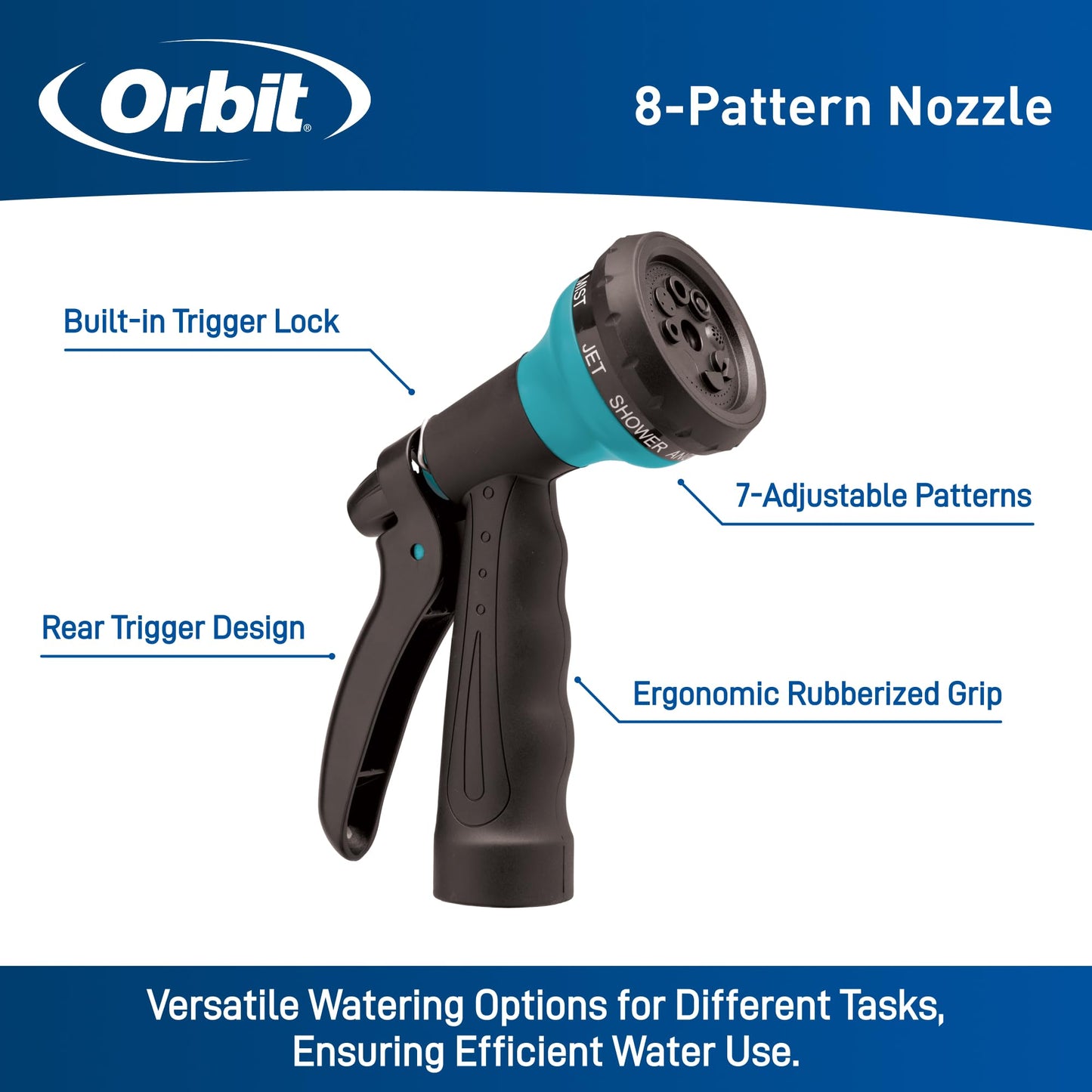 Orbit 26381 Coil Garden Hose, 25 Feet, with 8-Pattern Hose Nozzle (Blue)