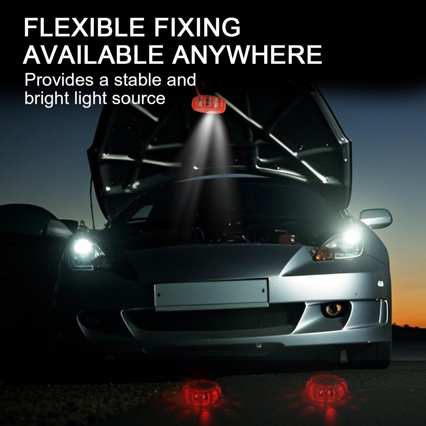 Yinaolan 3 Pack LED Road Flares Emergency Kit, Battery Powered Strobe Warning Lights with Strong Magnetic Base & Hook for Car, Truck, Vehicle Roadside Safety, 9 Flashing Modes (Batteries Not Included)