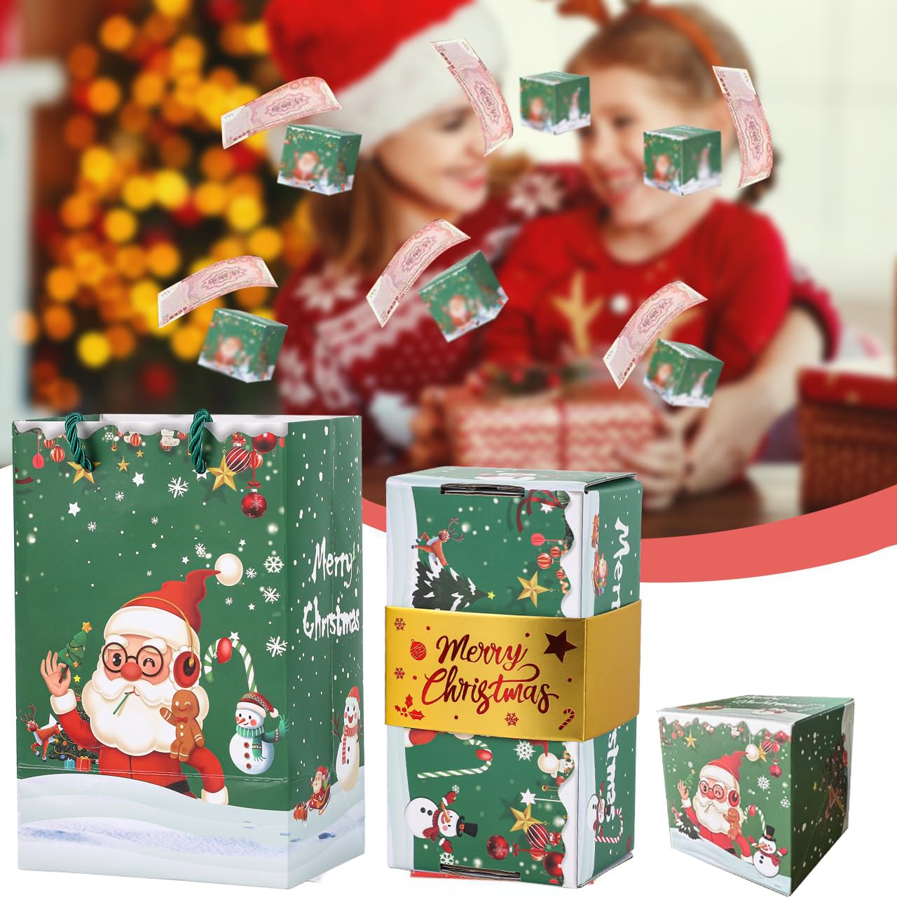 2025 New Year Surprise Gift Box Explosion Pop-up Cash, Unique folding and bouncing Gift box, Christmas and Birthday Surprise Explosion Box(12 bounces) (green)