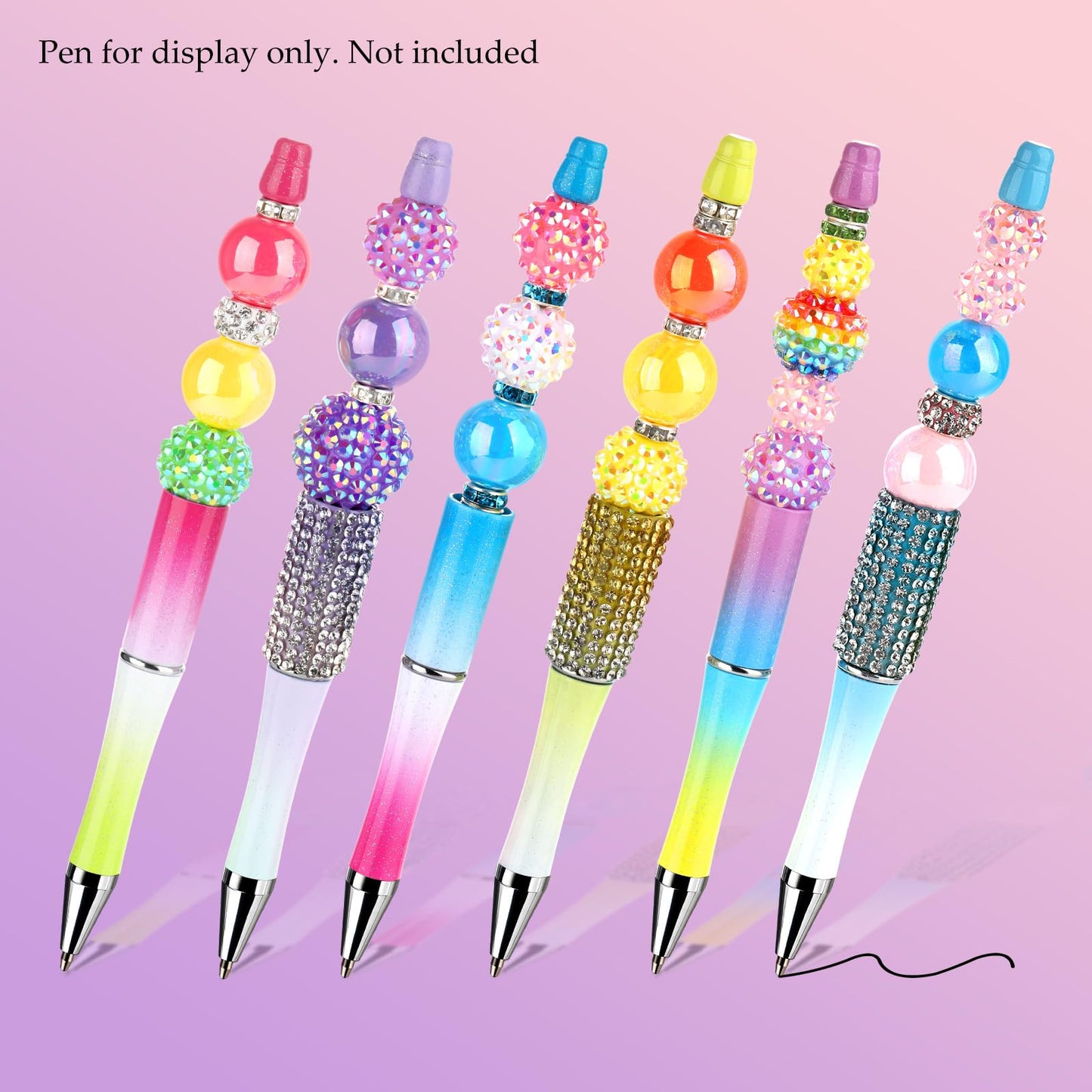 Funtopia Beads for Pens Keychains, 200pcs Bubblegum Focal Beads for Beadable Pens, 12mm 16mm 20mm Rainbow Acrylic Chunky Beads with Rhinestone Rondelle Spacer Bead for DIY Craft Making Supplies