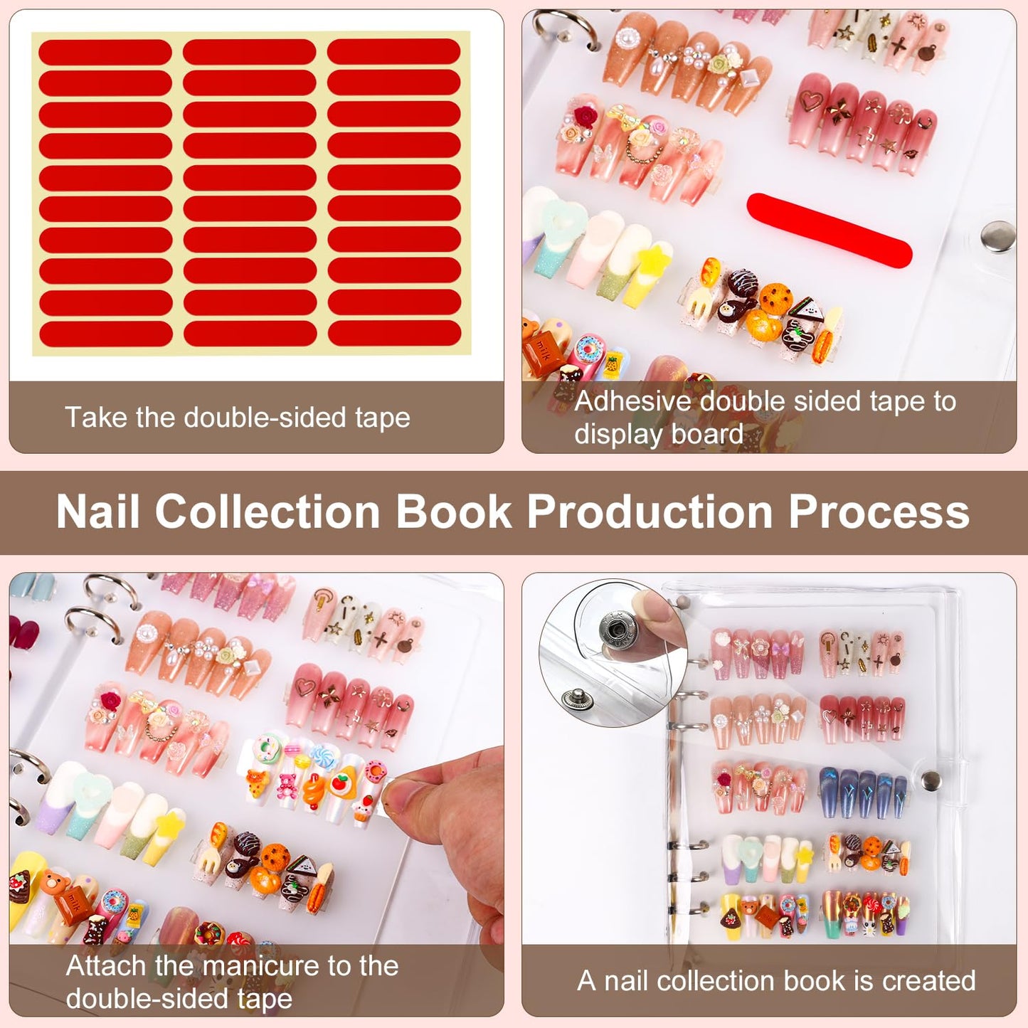 Major Dijit Large Clear Press on Nails Storage Box Nail Storage Case with 2 Style Adhesive Double Sided Tape and Nail Display Sticks for Nail Display Organizer Nail Salon Supplies