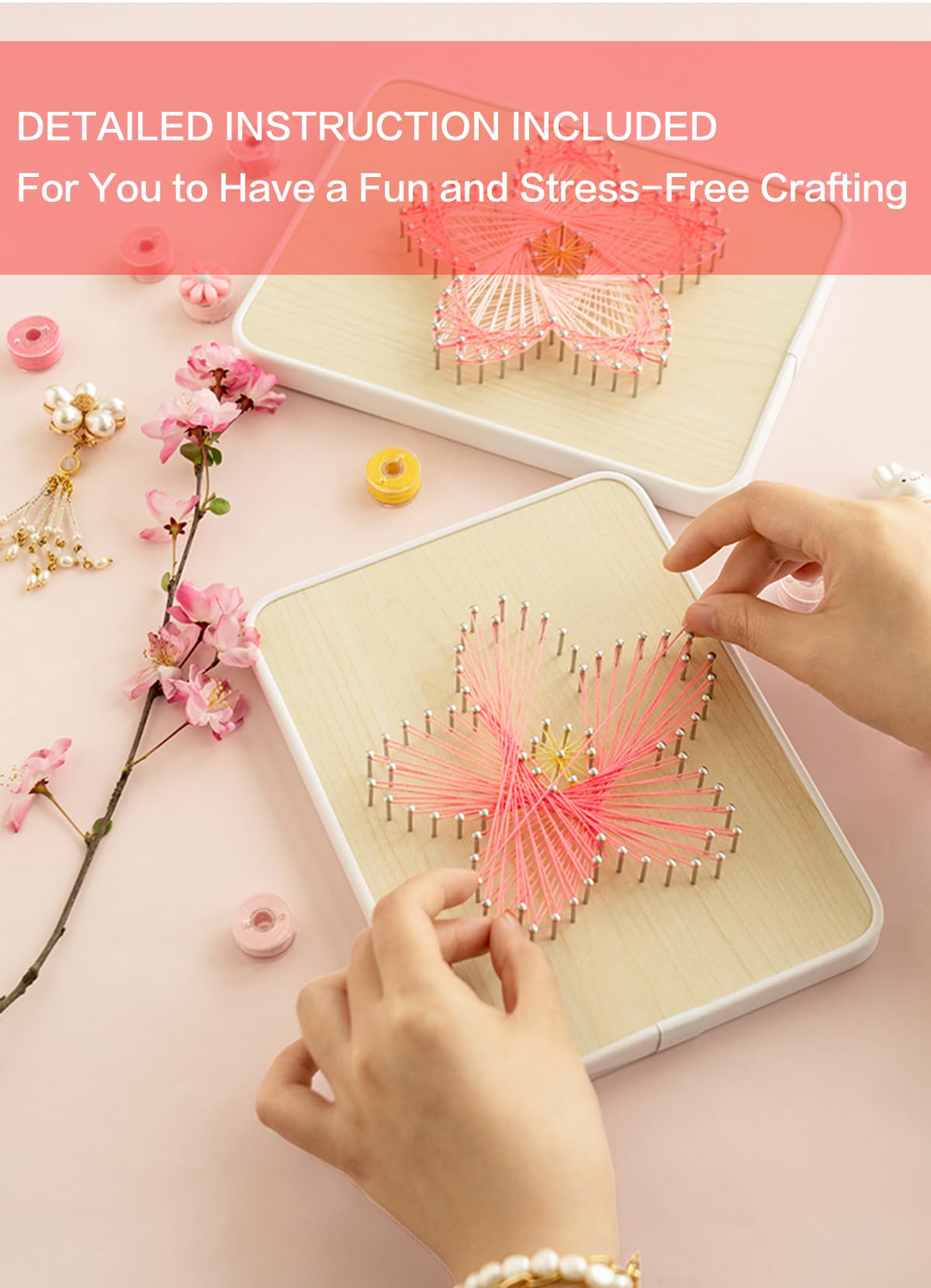 BAZIMA DIY String Art Kit for Beginner,Unique Gift, DIY Sakura Craft Kit,Craft Kit for Holidays