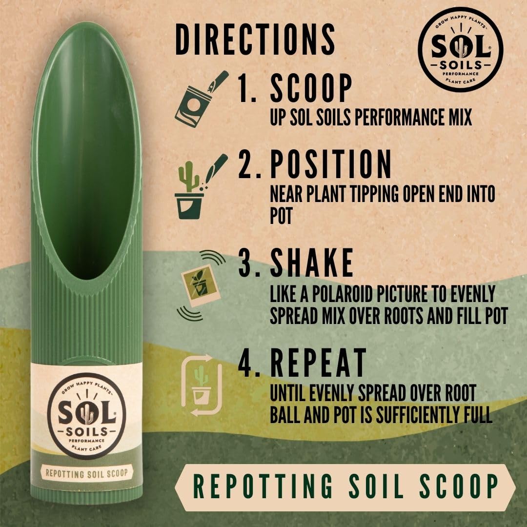 Sol Soils Granola Guy’s Scrumptious 8" Small Scoop for Transplanting, Potting, Repotting & Plant Care – Durable Gardening Tool for Soil, Sand, & More