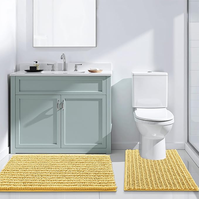 Arotive Luxury Chenille Bathroom Rug Mat, Extra Soft Thick Absorbent Shaggy Bath Rugs, Non-Slip Machine Wash Dry, Plush Bath Mats for Bathroom, Shower and Tub, 47x32, Yellow
