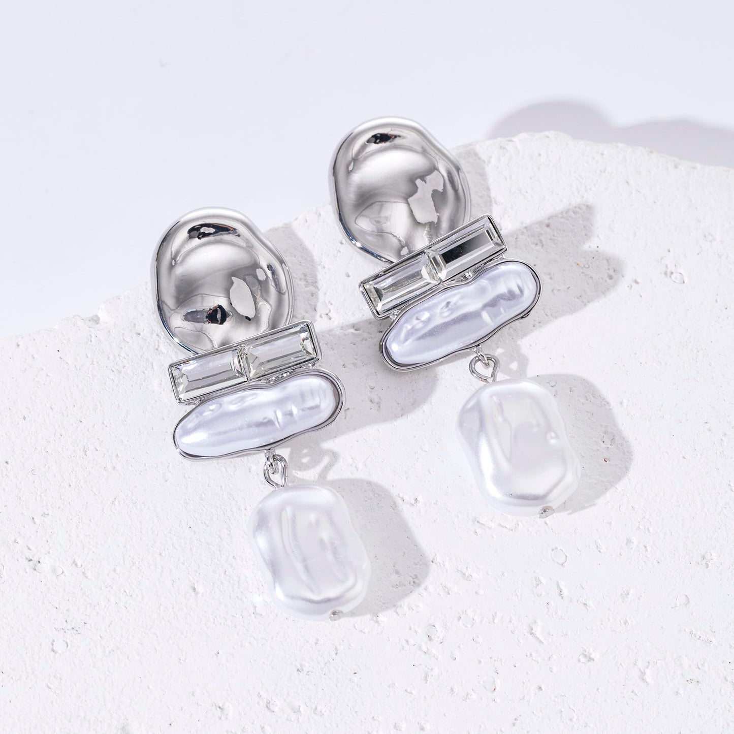 DONABUS Statement Pearl Dangle Earrings,large Pearls Vacation Earrings with Crystal,Party Jewelry Gift for Women (Silver tone)