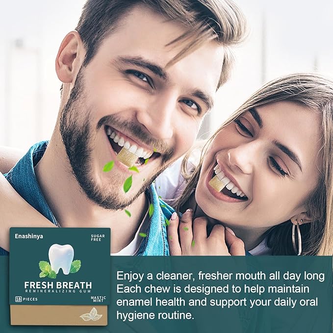 Remineralizing Chewing Gum-with Xylitol Hydroxyapatite,Handcrafted Sugar-Free Frankincense Mint Gum, Sugar Aspartame Plastic Dye Gluten Free,Daily Oral Freshness (18 Count (Pack of 3), Mastic Mint)