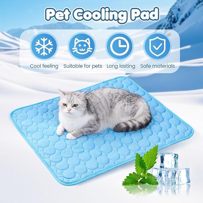 FVELPLT 2025 New Dog Cooling Mat, Pet Cooling Mats, Summer Cool Pads Pet Mat Outdoor for Dogs & Cats, Pet Bed Mats Machine Washable (Blue, 70×55 cm | 28×22")