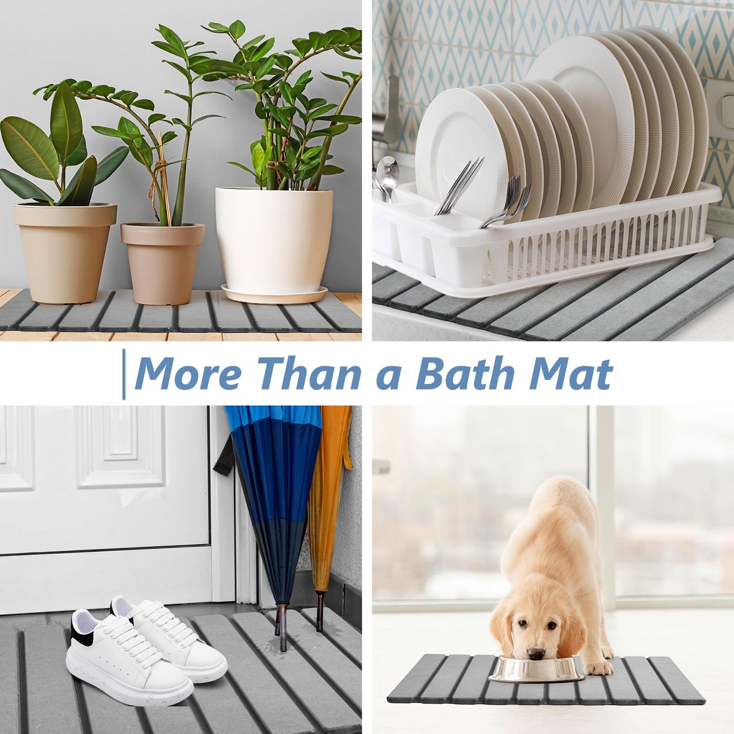AWW Foldable Stone Bath Mat, Super Absorbent Diatomaceous Earth Mats, Non-Slip 23.6 x 15.5 Inch Quick Drying Mat, Compact and Easy to Store Bath Mats for Bathroom, Easy to Clean, Grey