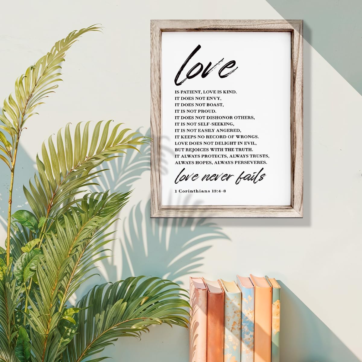 Love Wood Signs, Christian Wooden Wall Sign, Master Bedroom Signs, Inspirational Christian Gift, Home Decor, Framed Wall Plaque Sign 15 * 11.5 inches, Love is the Patient