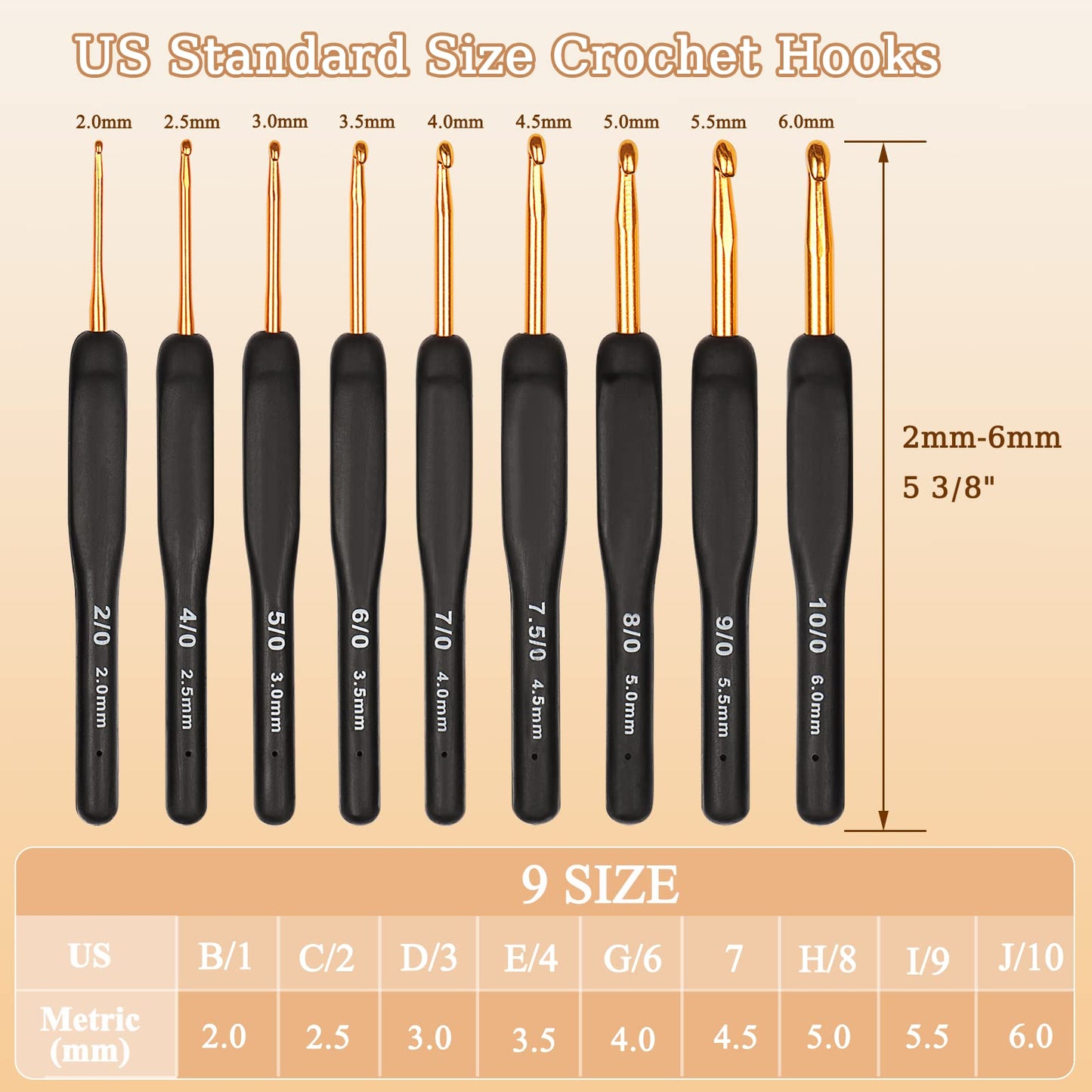 Aeelike 31pcs Crochet Hook Set, Black Gold Crochet Hooks Ergonomic with Grips for Arthritic Hands, Crochets Needles Set with Knitting & Crochet Supplies, Ideal Gift for Crocheting Beginner Lover