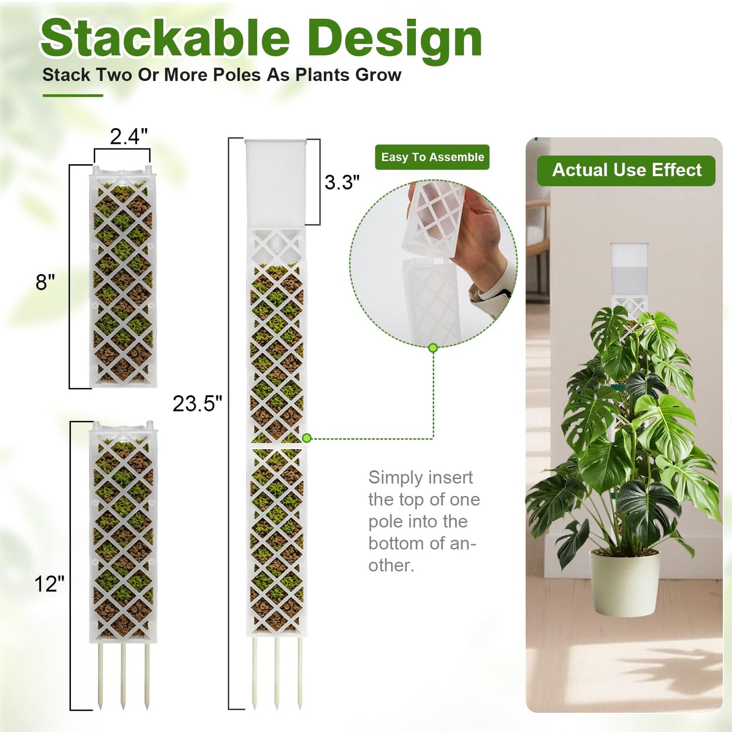 GJL Stackable D Shape Self Watering Moss Pole for Monstera,Plastic Sphagnum Moss Pole with Watering Dripper, Indoor Climbing Plant Support for Pothos & Philodendron