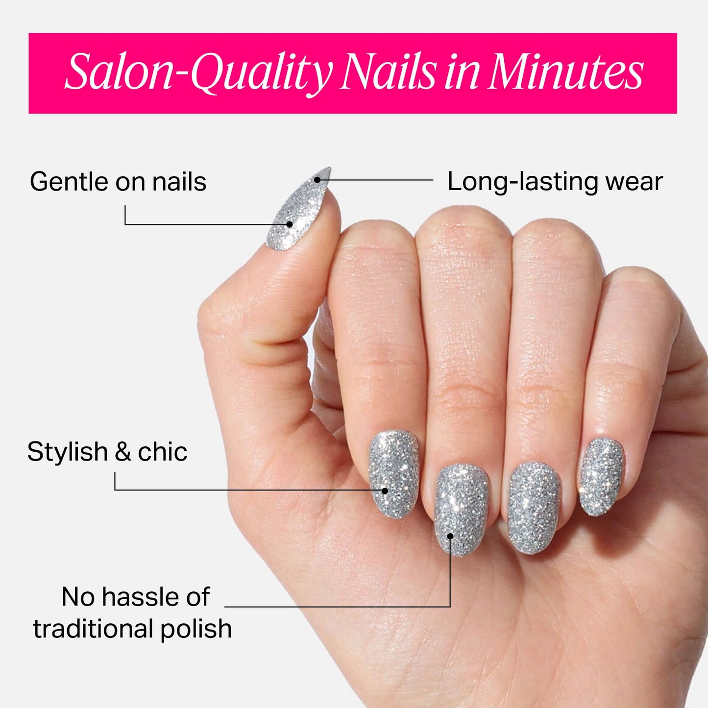 Nailboo Press On Nails, Salon-Quality Reusable Fake Nails for Fast DIY Manicure with Strong Hold Nail Glue for Press Ons, Nail File, & Alcohol Prep Pads, Gala Gal