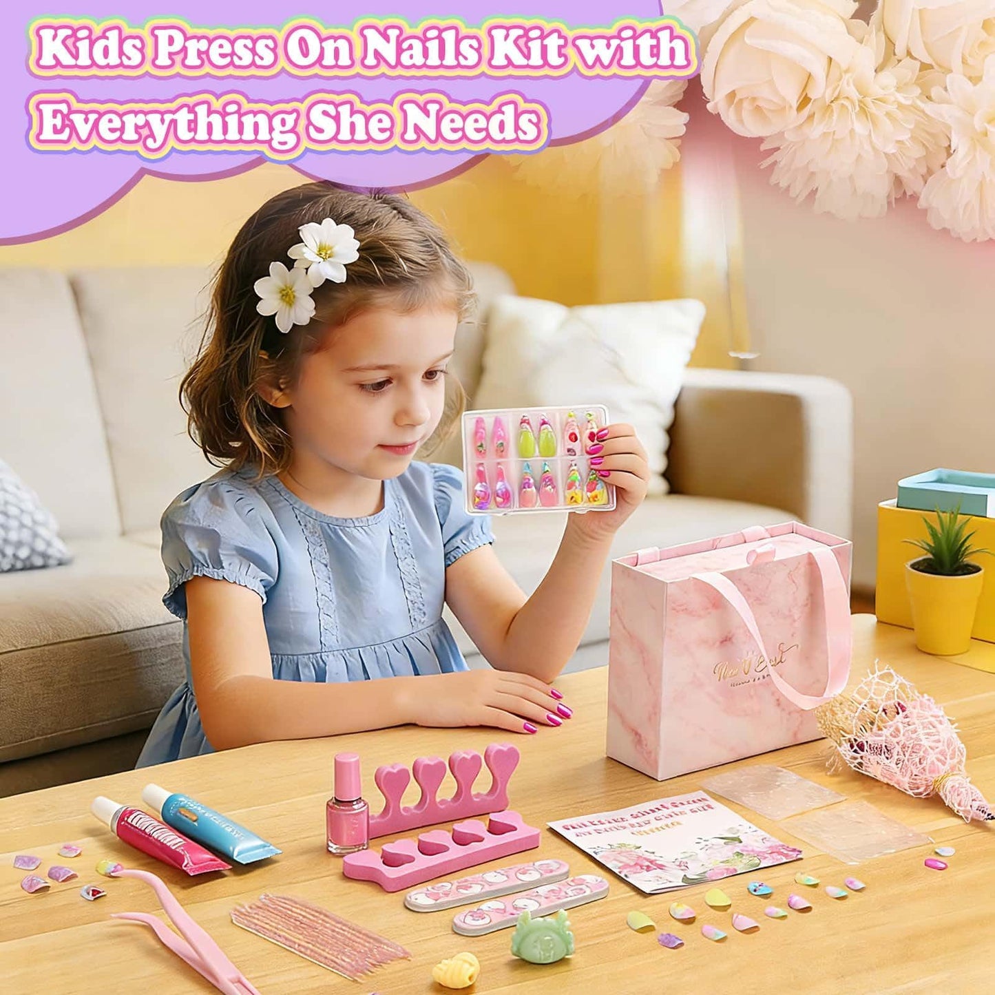 144 Pcs Press on Nails with Glue, Almond Fake Nail Stick on Nails Kit with Jelly Stickers & Nail Builder Adhesive Cute Acrylic Nails Stuff for Gift