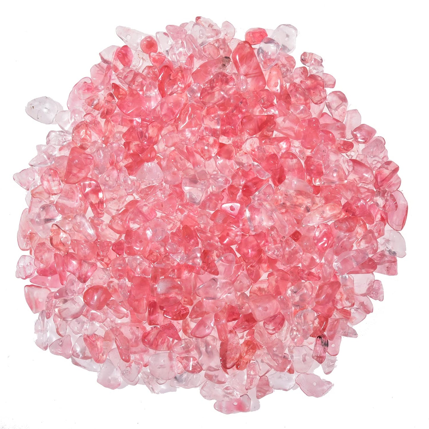 Asingeloo 450pcs 5-8mm Pink Crystal Quartz Tumbled Chip Stone Beads Bulk Irregular Shaped Drilled Loose Gemstones Beads with Box for DIY Jewelry Making