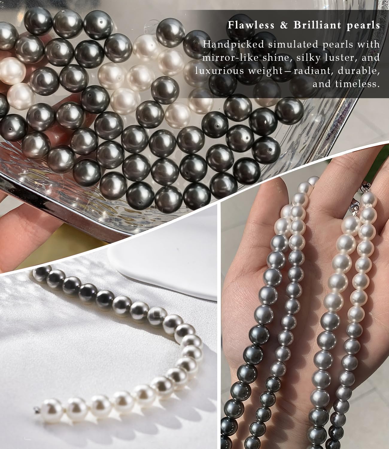 Raneecoco HYPER LUSTER Sterling Silver 10mm Round Ombre Gray Simulated Pearl Necklace for Women | Dainty 16 inch Pearl Choker Necklace | Gift Ready for Wedding