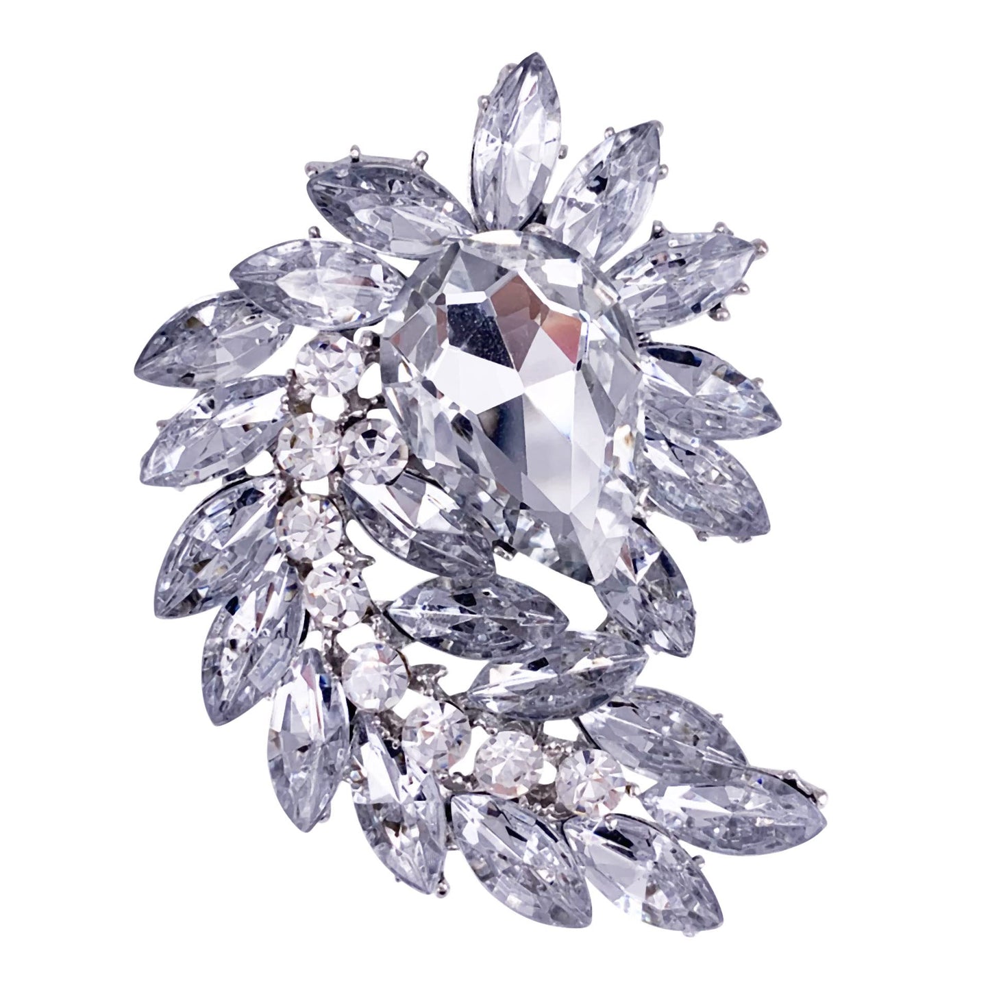 SELOVO Marquise Shape Rhinestone Red Leaf Costume Brooch Pin Jewelry Antiqued Gold Tone (Silver)