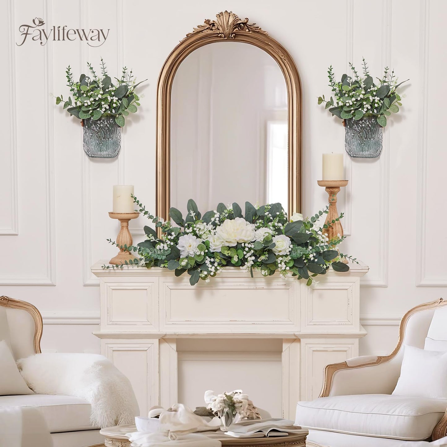 Faylifeway 120 Pcs 4 Kinds Mixed Eucalyptus Greenery Stems, Baby Breath Flowers Artificial Bulk and Greenery Stems for DIY Bouquets Wedding Home Floral Decor