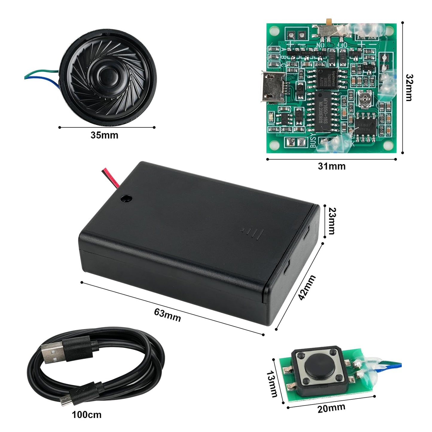 Geekstory Recordable Sound Module 8M Button Control Music Voice Chip Programmable with Speaker+Battery Box for DIY Music Greeting Card Christmas Creative Gift