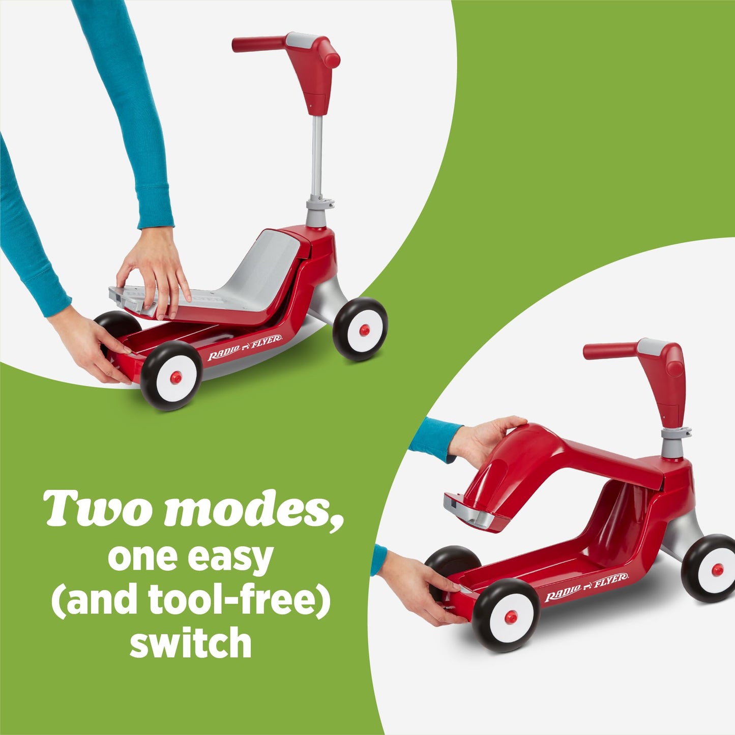 Radio Flyer Scoot 2 Scooter, Red, for Kids Ages 1-4, Ride On Toy or 4-Wheel Kids Scooter, Durable Wheels and Frame, Converts Easily with Flip Deck, Toddler Ride On Toys