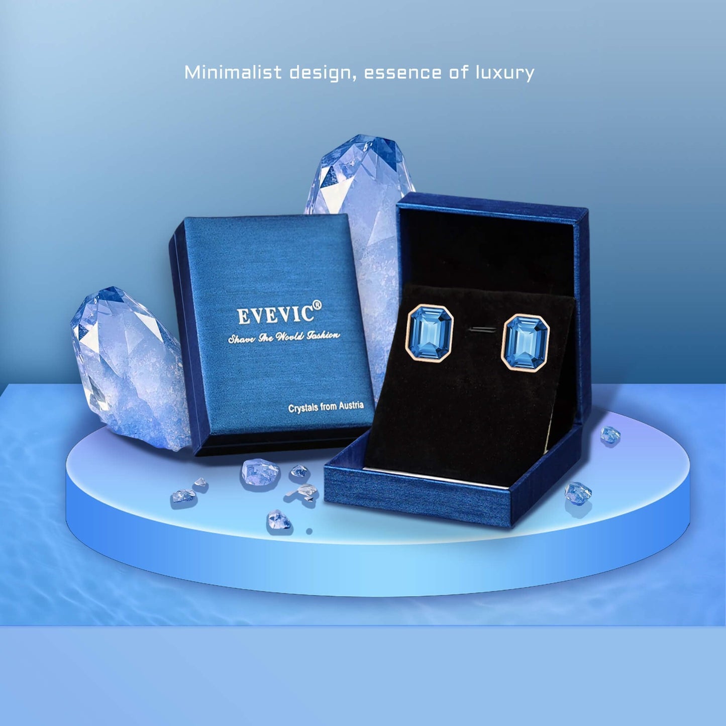 Austrian Crystal Octagon Stud Earrings for Women Fashion 925 Sterling Silver Post Hypoallergenic Jewelry (Dark Blue)