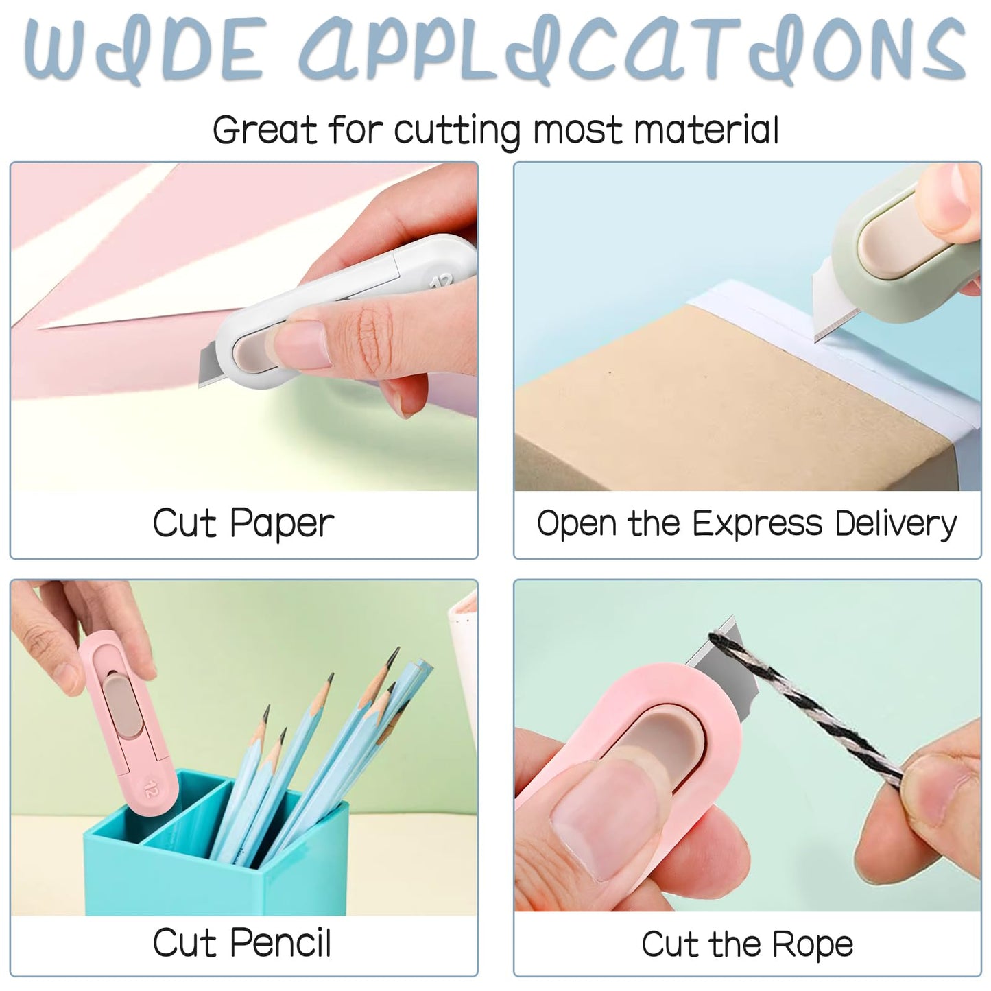 20 PSC Box Cutter,Retractable Box Opener, Package Opener, Easy Slide Retractable Cute Utility Knife For Opening Daily Express Boxes, Envelopes, Packages, Paper tapes and more