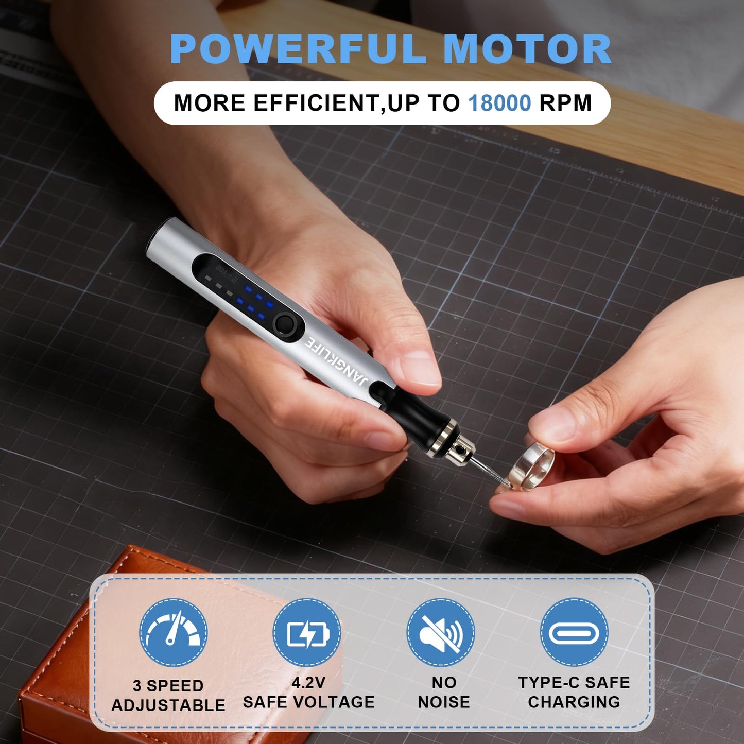 JANGKLIFE USB Rechargeable Engraving Pen with 42 Bits, Mini Rotary Tool kit,Engraver for Wood, Metal, Glass, and Plastic - Ideal for DIY, Jewelry, and Model Making