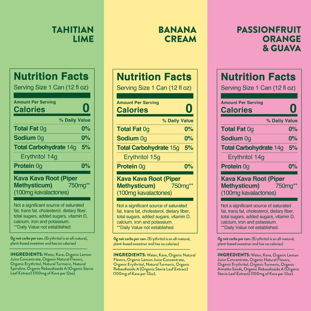 Melo Sparkling Kava Drink, Variety Pack, Sugar Free Non Alcoholic Drinks with Zero Calories, Gluten Free, Vegan, 100% Natural Mocktail with 750mg Kava Root per Drink, 12 Pack, 12 oz Cans