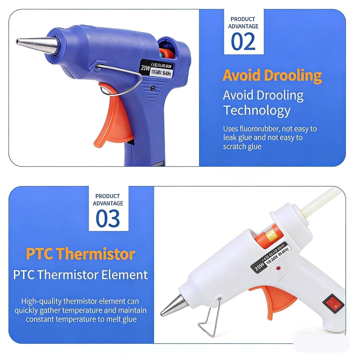 20W Mini Hot Glue Gun with PTC Heating, Anti-Drip Nozzle, On/Off Switch, with 30Pcs 7mm Glue Sticks, Fast Heating Craft Glue Gun for DIY, Repairs & Home Projects Blue